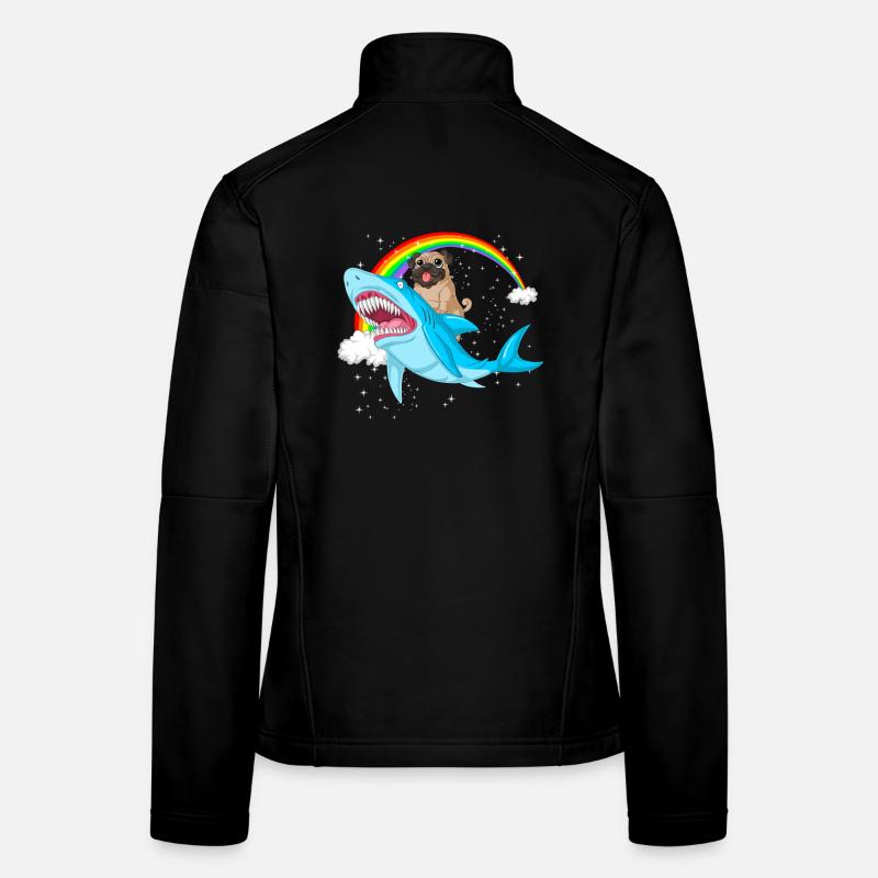 Mops reitet Hai Regenbogen Frauen Softshelljacke