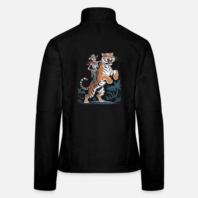 Abenteuerliches Skelett mit Tiger - Frauen Softshelljacke - Schwarz