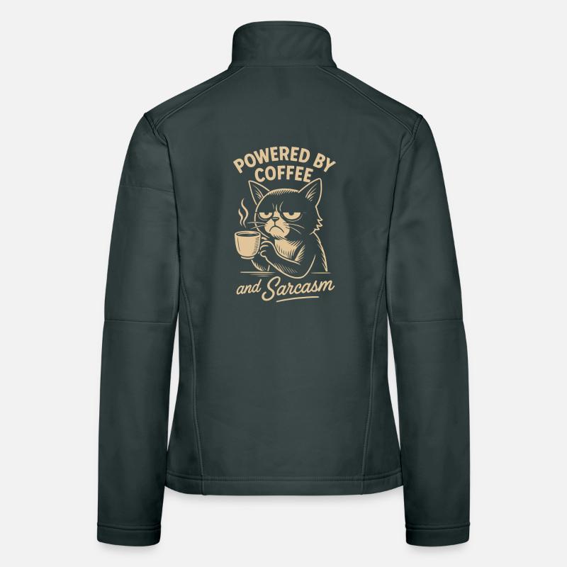 Powered By Coffee And Sarcasm Cat Design Women's Softshell Jacket