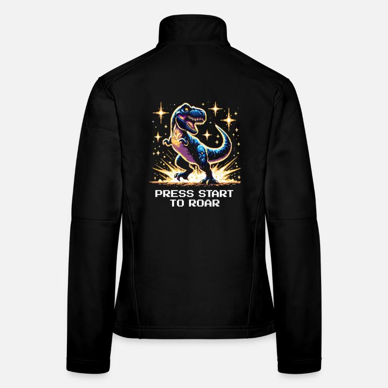 Press start to roar | Dinosaur, Retro Women's Softshell Jacket