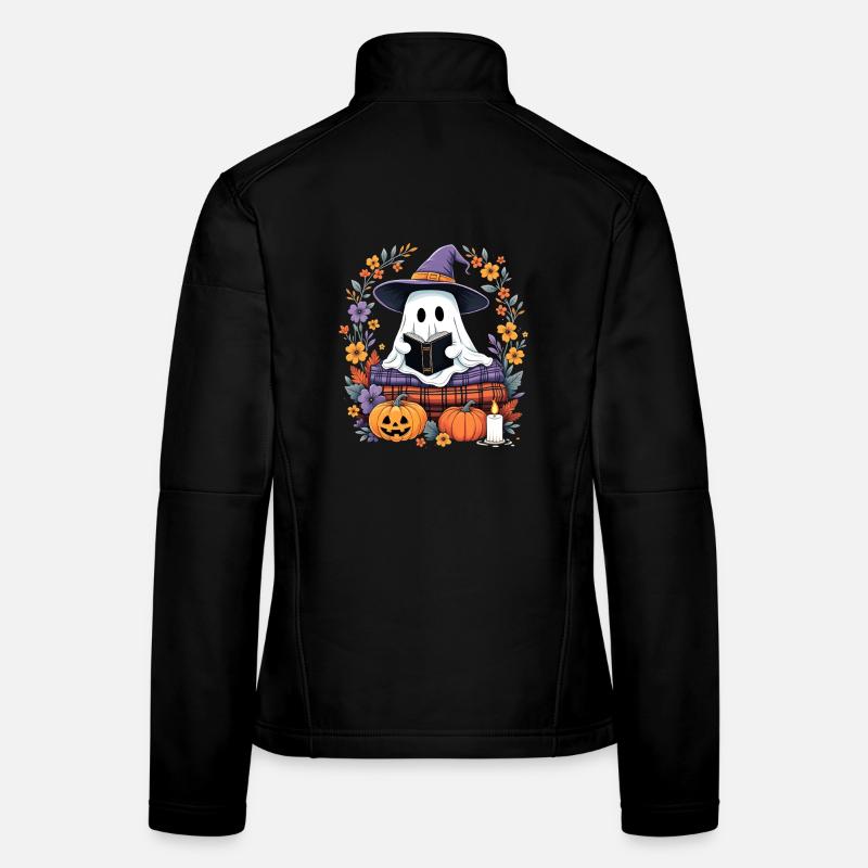 Cozy Halloween Witch Ghost with Pumpkins Women's Softshell Jacket