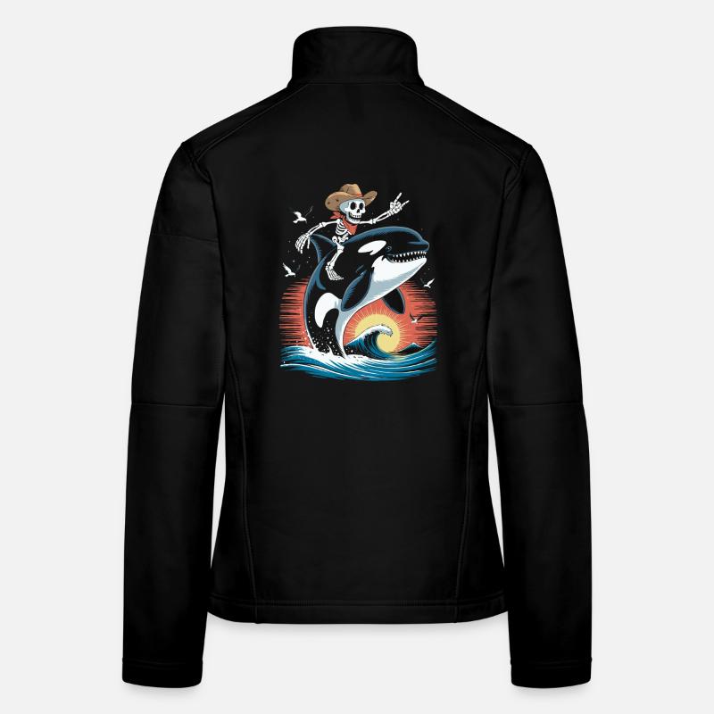 Skeleton cowboy on orca waves scene - Women's Softshell Jacket - black