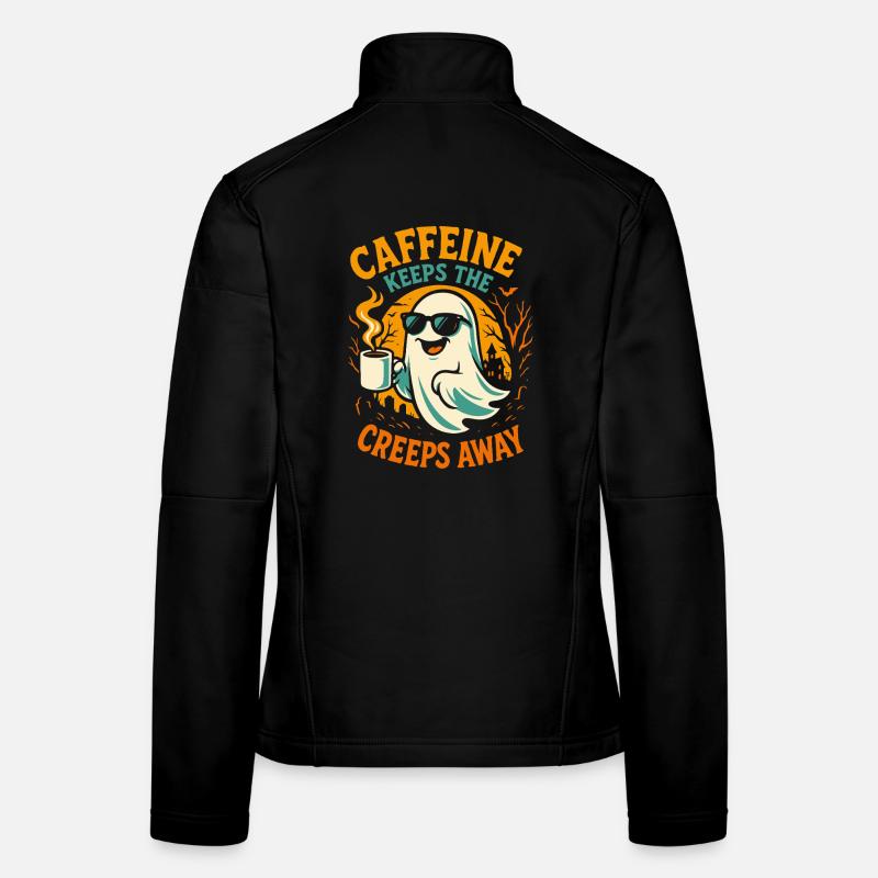 Caffeine Keeps The Creeps Away Ghost Halloween Women's Softshell Jacket