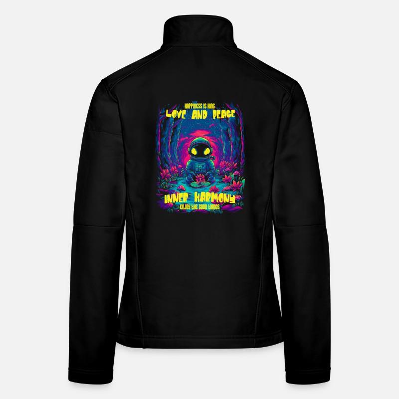Kosmischer Neon-Astronaut im Wald Frauen Softshelljacke
