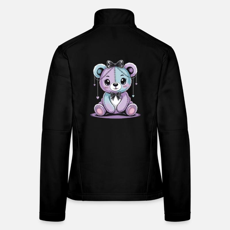 Kawaii Pastel Goth Patched Bear Veste en tissu softshell Femme