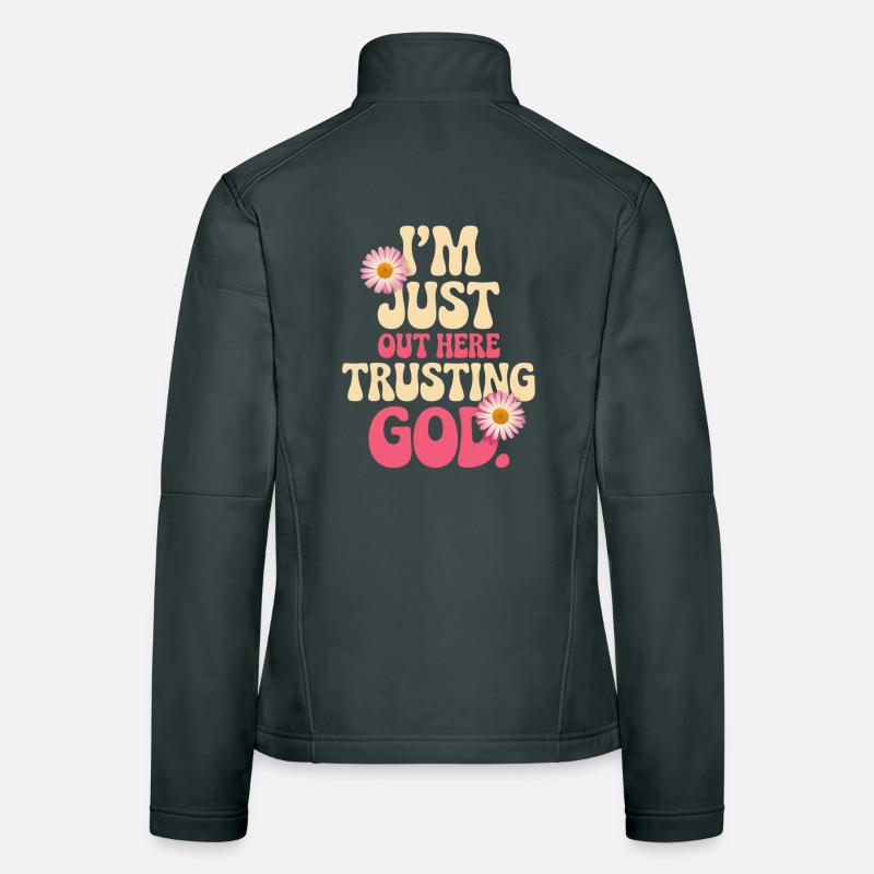Ich vertraue Gott hier draußen Frauen Softshelljacke