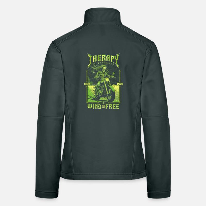 Therapy Is Expensive Wind Is Free Biker Skull Women's Softshell Jacket