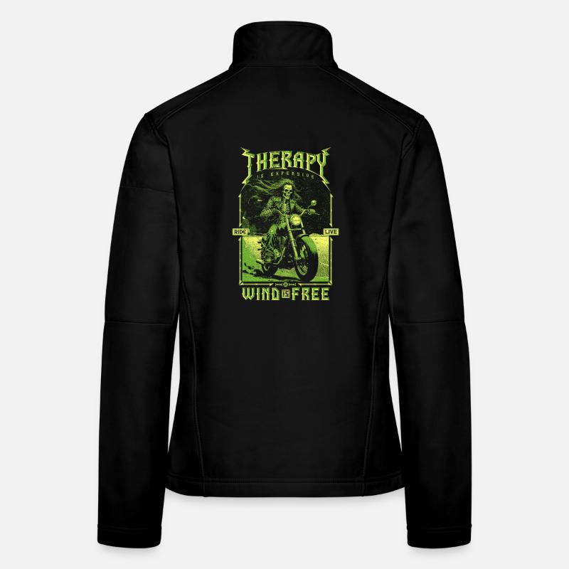 Therapy Is Expensive Wind Is Free Biker Skull Women's Softshell Jacket