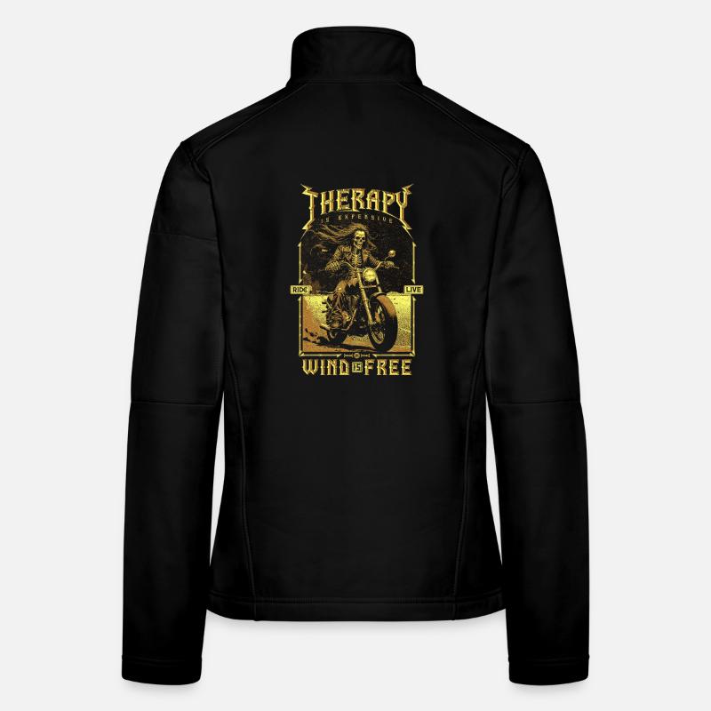 Therapy Is Expensive Wind Is Free Biker Skull Women's Softshell Jacket