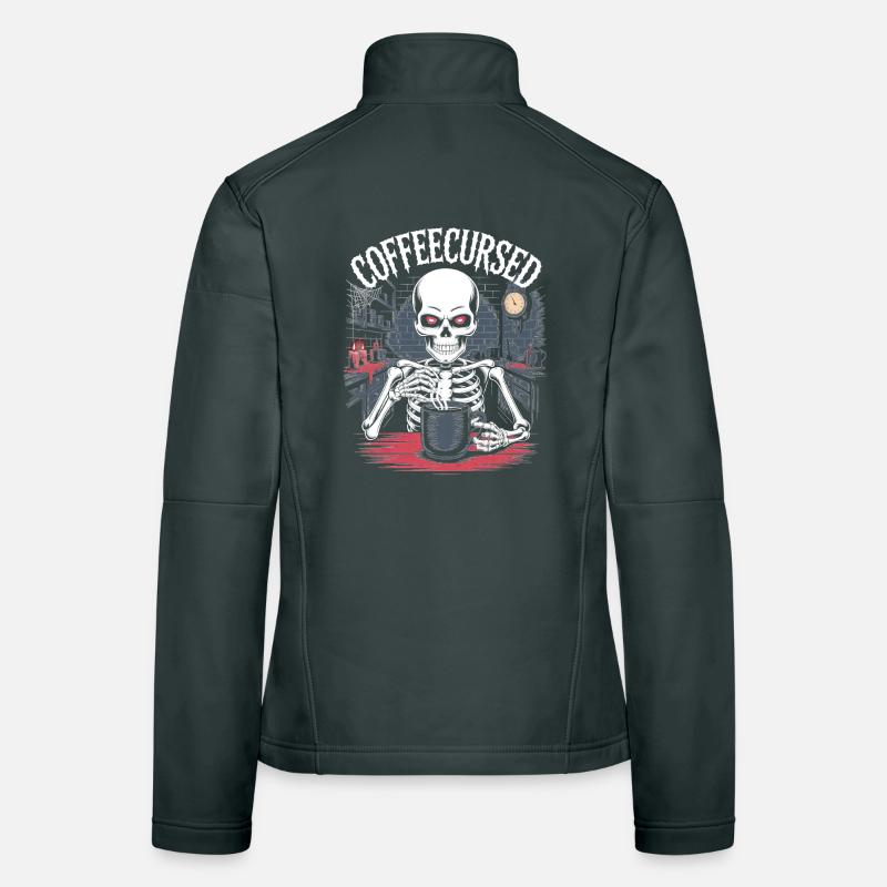 Coffee Cursed Skeleton Brewing Spooky Halloween Women's Softshell Jacket