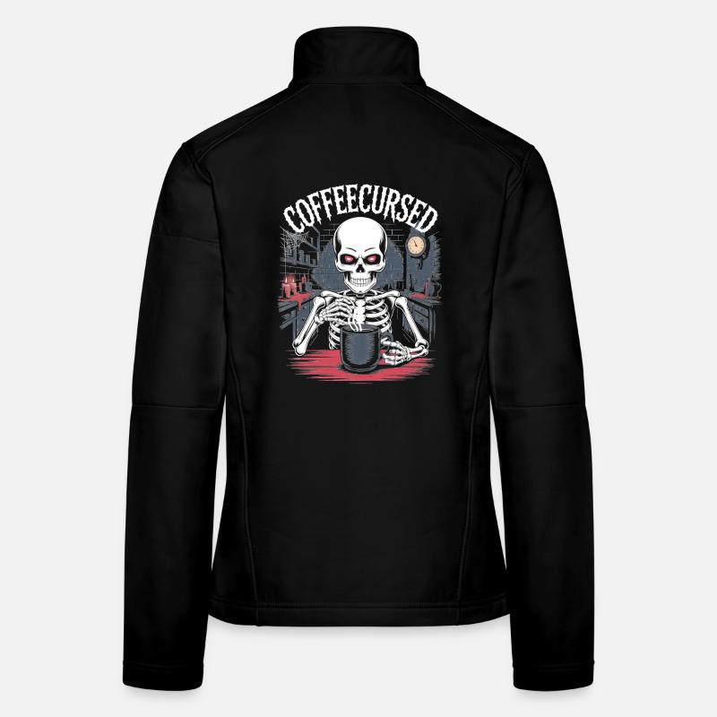 Coffee Cursed Skeleton Brewing Spooky Halloween Women's Softshell Jacket