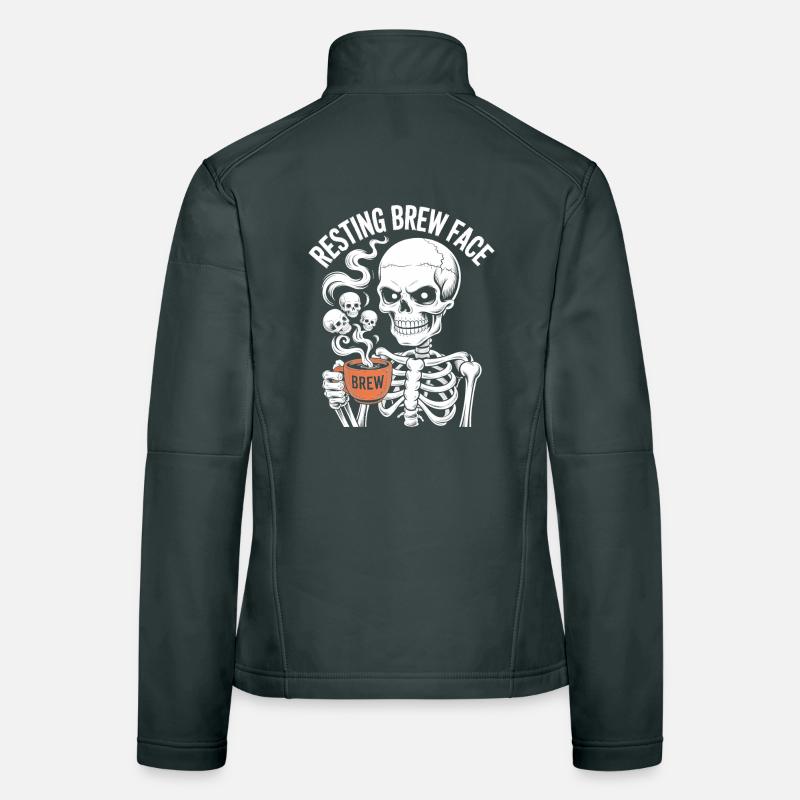 Resting Brew Face Skeleton Coffee Halloween Women's Softshell Jacket