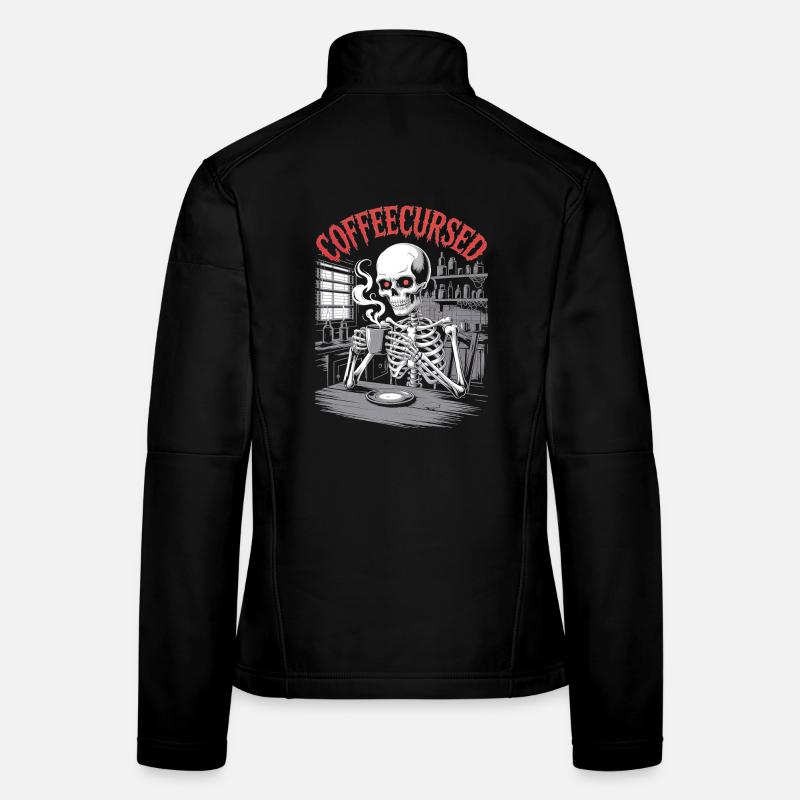 Coffee Cursed Skeleton Brewing Spooky Halloween Women's Softshell Jacket
