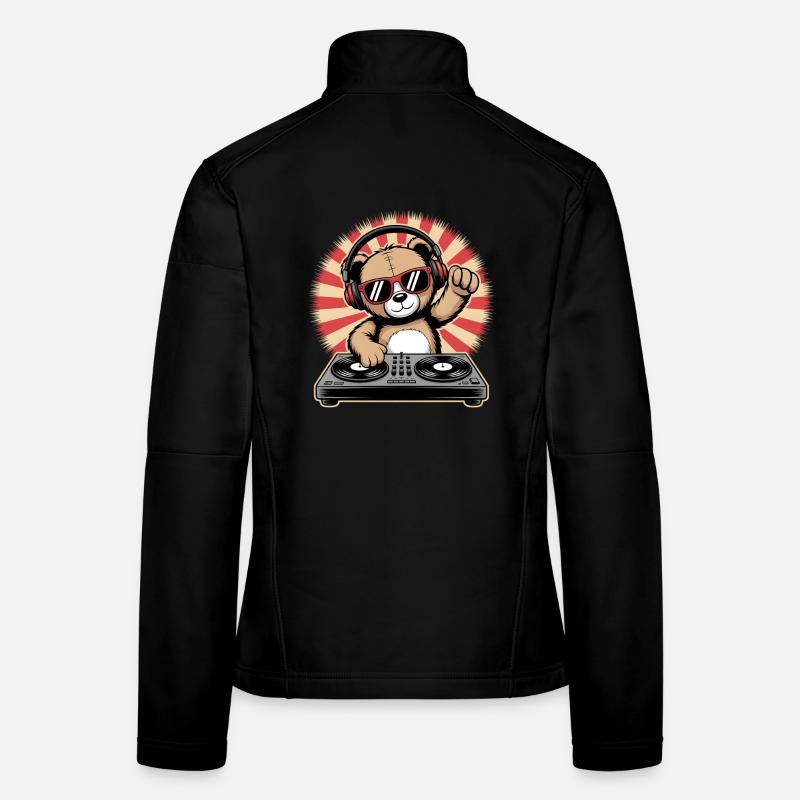 DJ Bär mit Kopfhörern - Frauen Softshelljacke - Schwarz