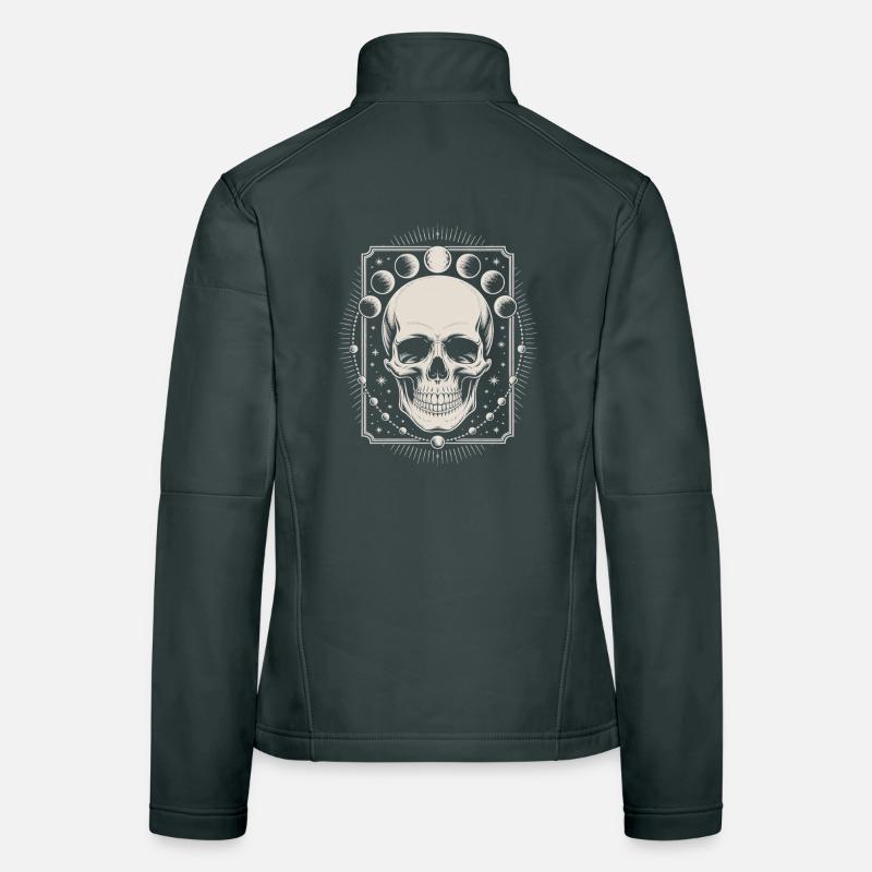 Gothic Skull with Moon Phases Mystical Design Women's Softshell Jacket