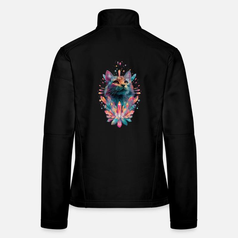 Rainbow Crystal Cat, Cute Women's Softshell Jacket