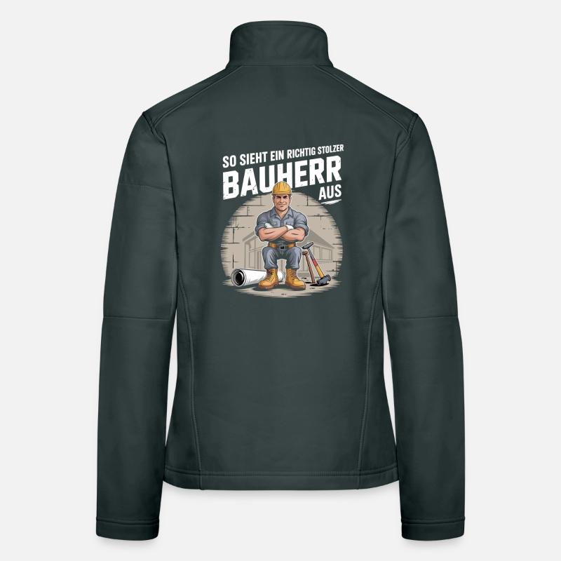 Stolzer Bauherr mit Helm & Werkzeug Frauen Softshelljacke