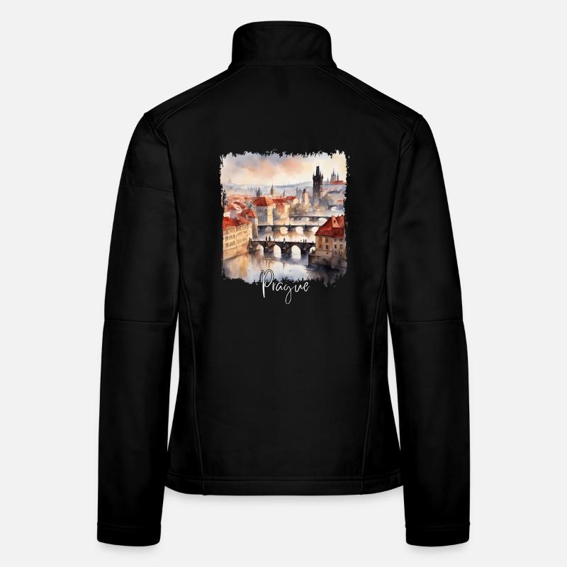 Aquarelle de Prague, Prague République tchèque Veste en tissu softshell Femme