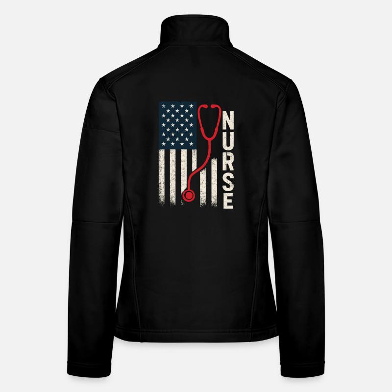 Drapeau américain infirmière stéthoscope style vintage Veste en tissu softshell Femme