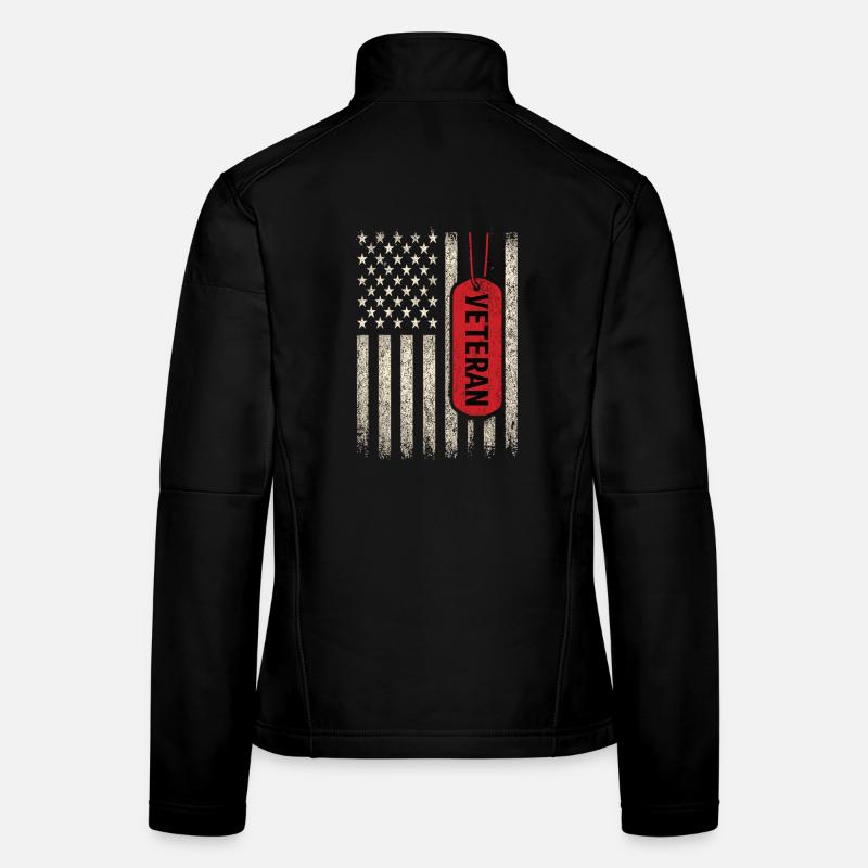 Plaque d’identité vétéran des États-Unis Drapeau Look rétro Veste en tissu softshell Femme