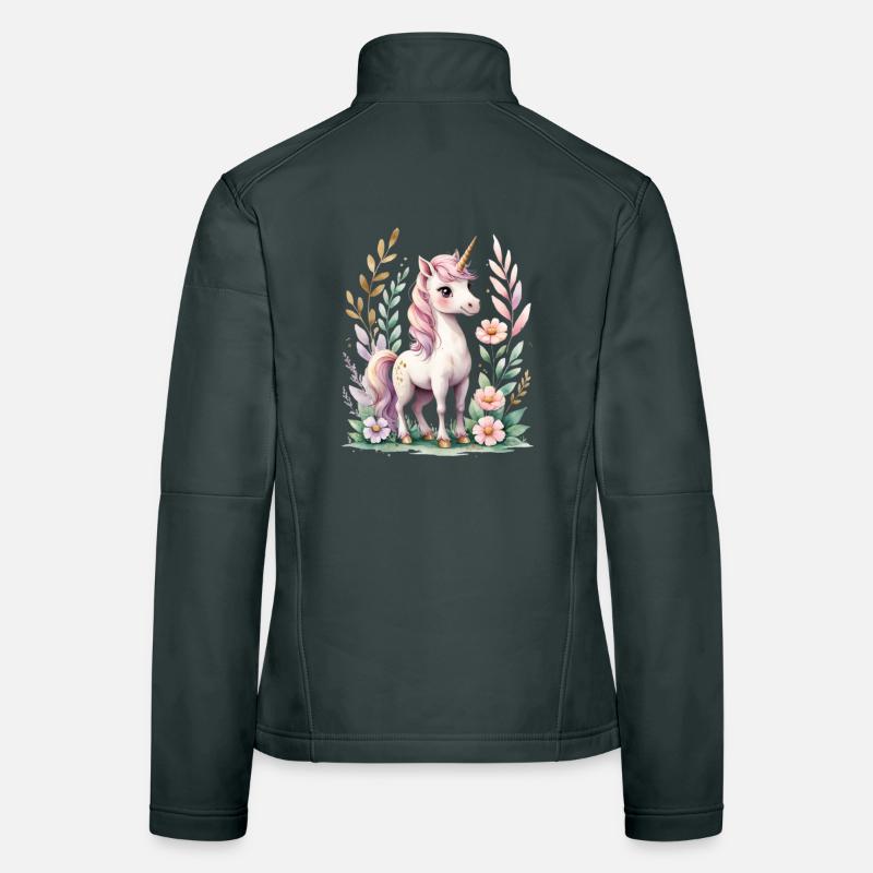 Pastel Unicorn with Flower Frame Women's Softshell Jacket