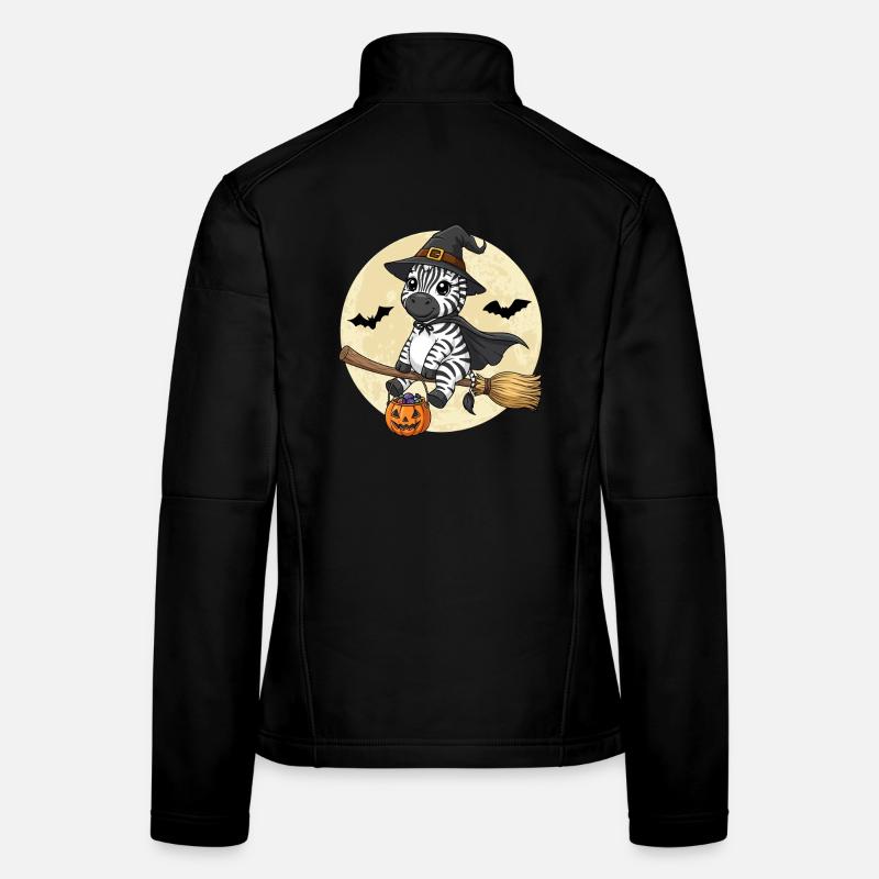 Cute Zebra Witch Halloween Pumpkin Full Moon Women's Softshell Jacket