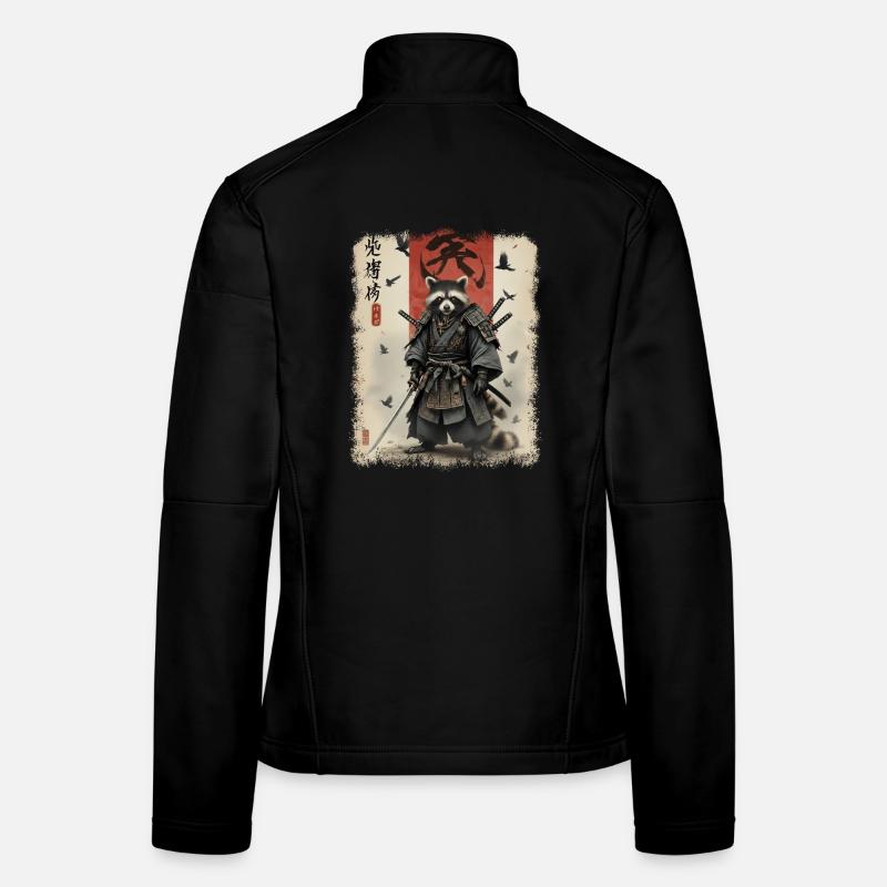 Samurai Raccoon, Anime Graphic Japanese Warrior Women's Softshell Jacket