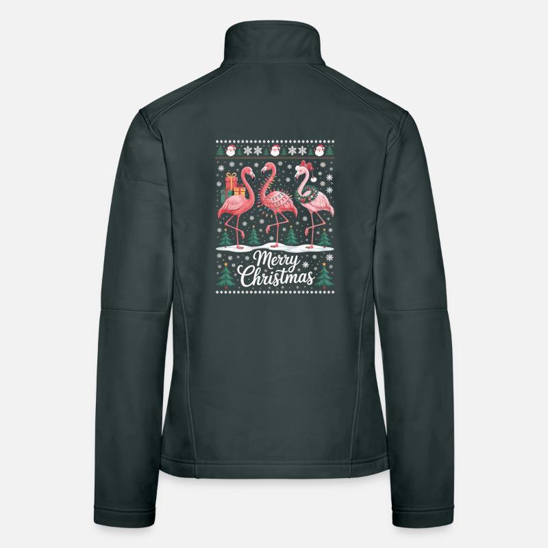 Weihnachtsflamingos mit Schneeflocken und Deko Frauen Softshelljacke