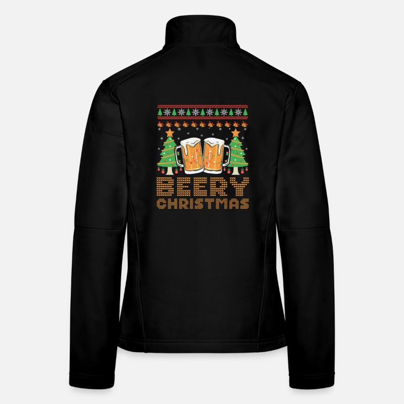 Beery Christmas Pull Moche Noël Bière Joyeux Noël Veste en tissu softshell Femme