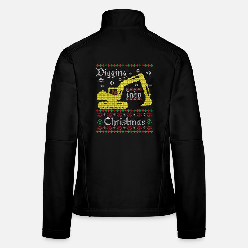 Digging into Ugly Christmas Excavator Construction Worker Women's Softshell Jacket