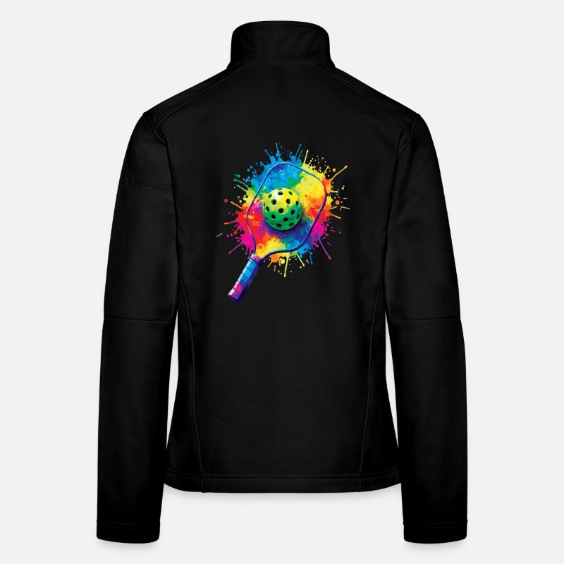Pickleball Splash Art - Racket & Colored Ball - Women's Softshell Jacket - black