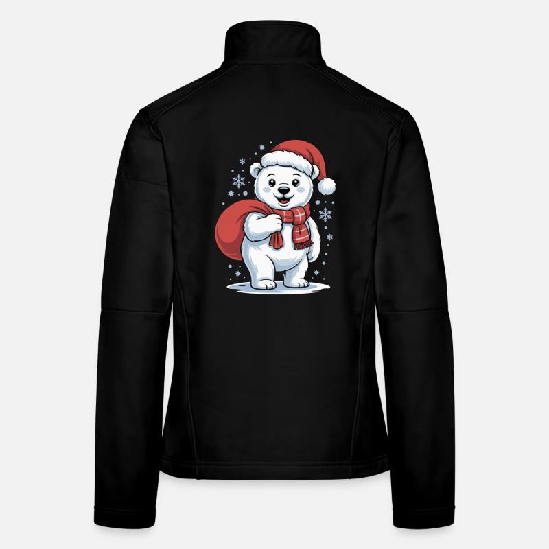 Polar bear with red scarf and cap Women's Softshell Jacket