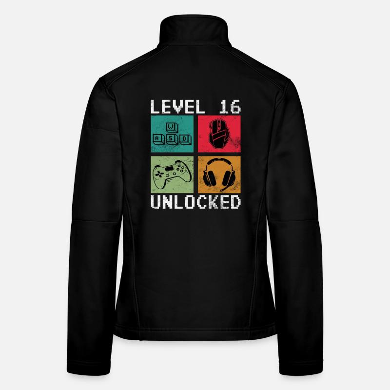 Niveau 16 Débloqué Rétro Gaming Veste en tissu softshell Femme