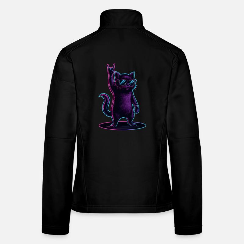 Synthwave Kater Katze mit Rockhand Pose Frauen Softshelljacke