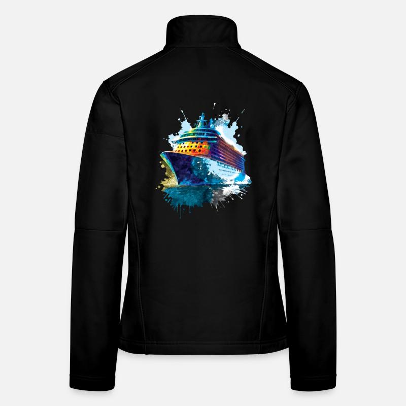 bateau de croisière Illustration Ocean voyage Veste en tissu softshell Femme