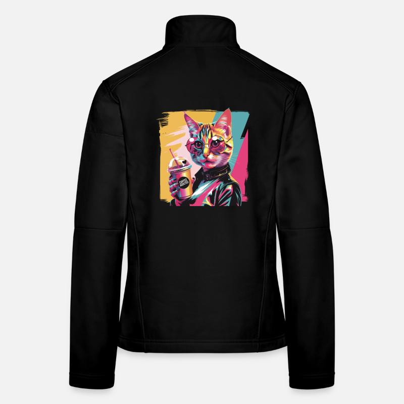 Po art chat avec veste en cuir et café Veste en tissu softshell Femme
