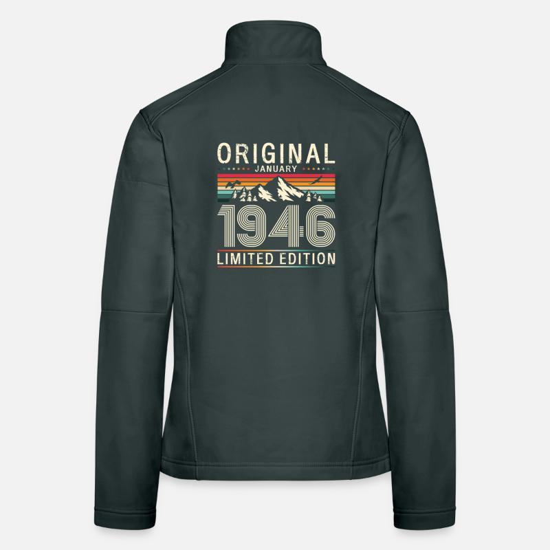80e anniversaire Original janvier Né en 1946 Veste en tissu softshell Femme