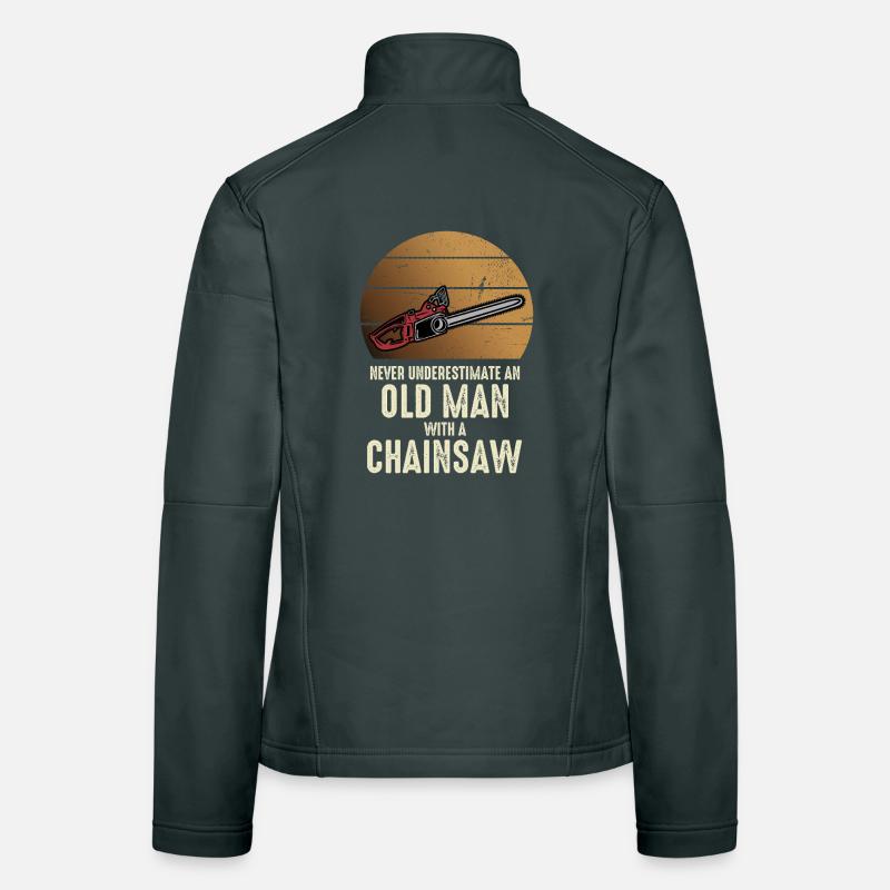Old man with chainsaw Women's Softshell Jacket