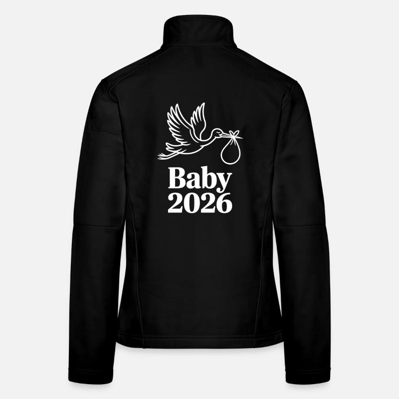 Baby 2026 Stork Birth Announcement Women's Softshell Jacket