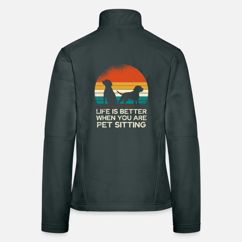 Retro Dog Sitting Sunset Women's Softshell Jacket