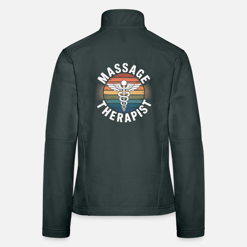 Retro Regenbogen Massage Logo Frauen Softshelljacke
