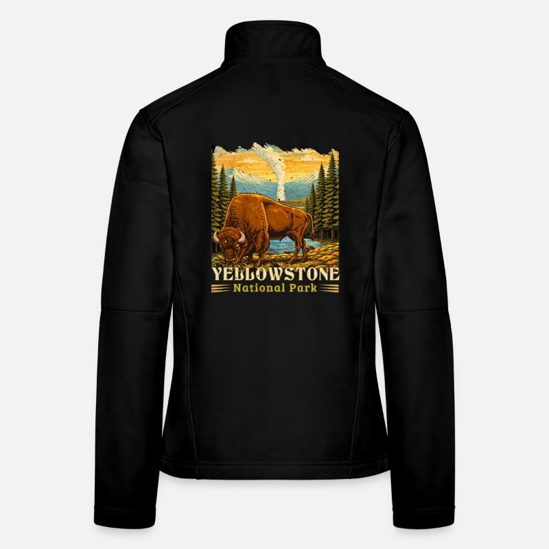 Camping de bisons du parc national de Yellowstone Veste en tissu softshell Femme