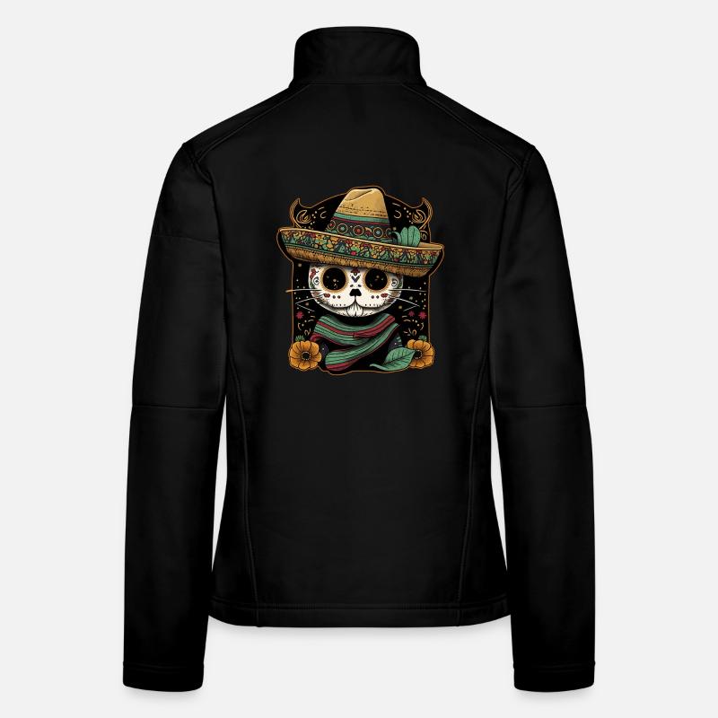 Mexican Cat Cinco De Mayo Sugar Skull Sombrero Women's Softshell Jacket