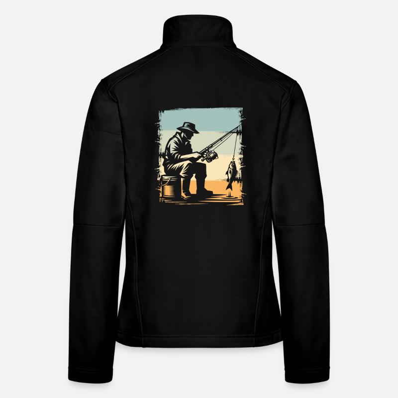 Fischer am Meeresufer im Retrostil Frauen Softshelljacke