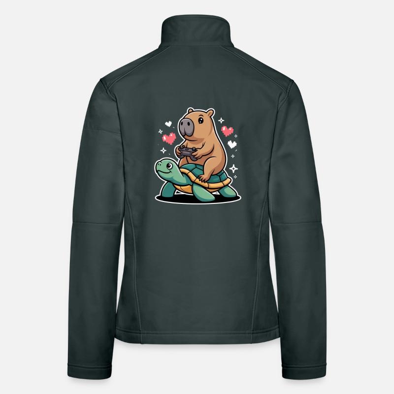 Gamer duo capybara on turtle Women's Softshell Jacket