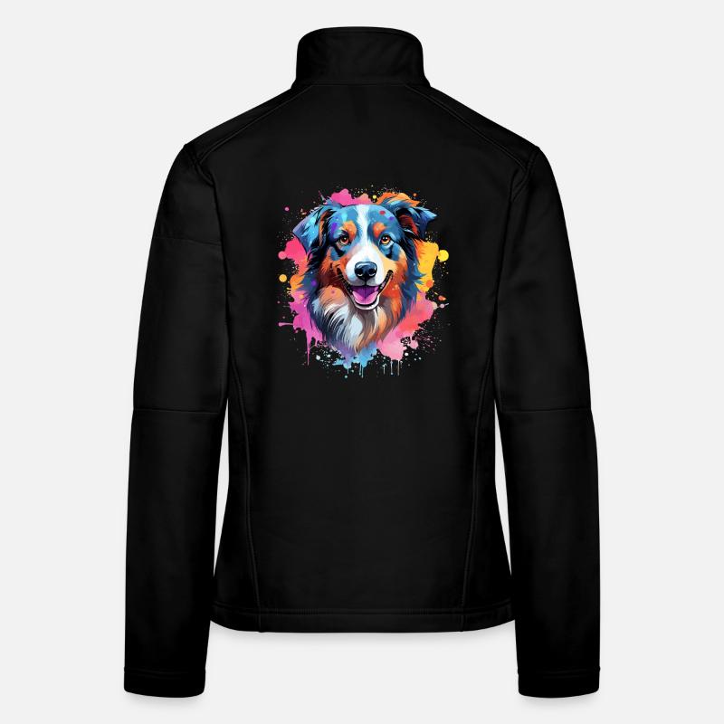 Colorful Splash Art Australian Shepherd Dog - Women's Softshell Jacket - black