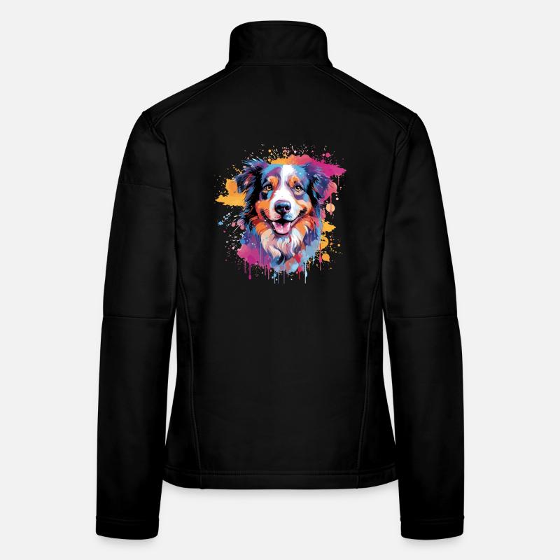 Bunte Splash-Art des Australian Shepherd Hundes Frauen Softshelljacke