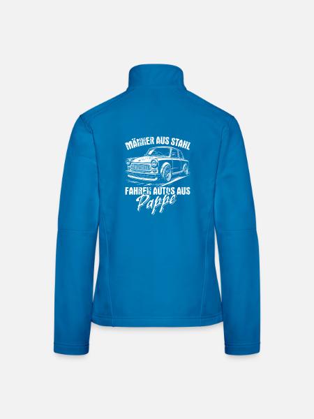 Trabi | Männer aus Stahl - Auto aus Pappe - Frauen Softshelljacke - Schwarz - Hinten