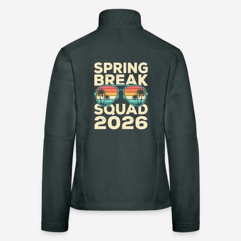 Spring Break Squad 2026 Design rétro de palmiers Veste en tissu softshell Femme