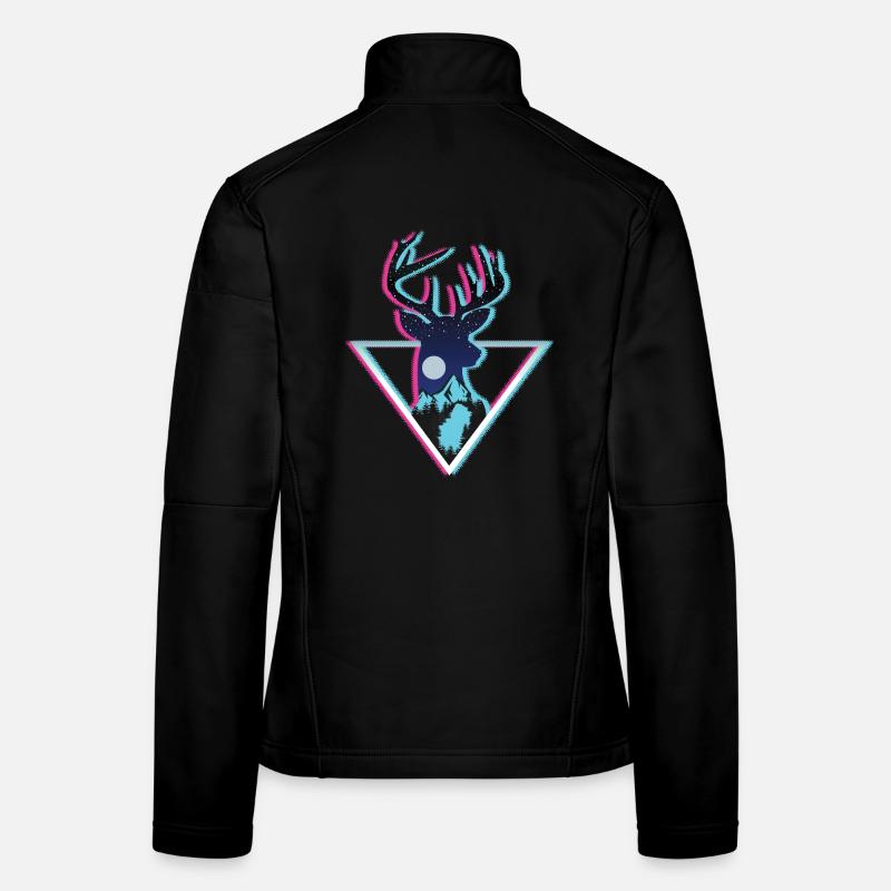 Cosmic Deer Mountain Neon Triangle Art - Women's Softshell Jacket - black